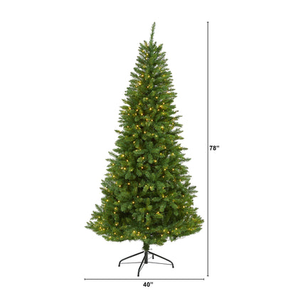 6.5' Green Valley Fir Artificial Christmas Tree w/ 350 Clear LED Lights