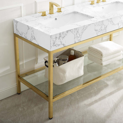 Kingsley 60" Gold Stainless Steel Bathroom Vanity by Modway