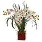 29" Cymbidium Orchid Artificial Arrangement in Red Vase