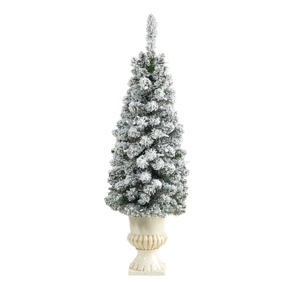 3' Flocked Pencil Artificial Christmas Tree w/ 50 Clear Lights & 132 Bendable
