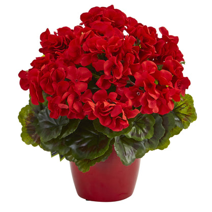 Geranium Artificial Plant In Ceramic Vase Uv Resistant Indoor/Outdoor (Set Of 2)