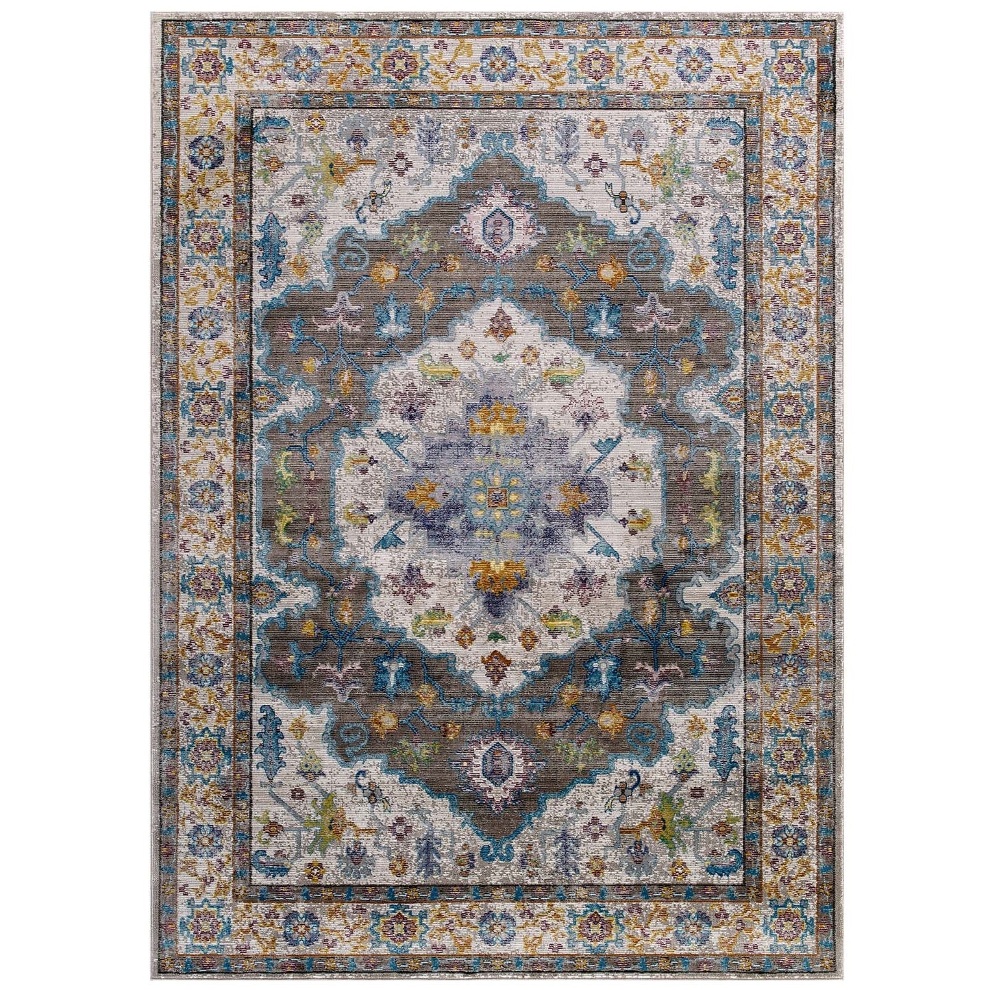 Success Anisah Distressed Floral Vintage Medallion 4x6 Area Rug by Modway