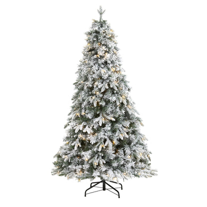 6' Flocked Vermont Mixed Pine Artificial Christmas Tree w/300 Clear LEDs Lights