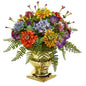 14'' Mixed Floral Artificial Arrangement in Gold Urn