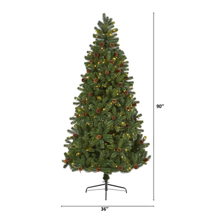 7.5' Rocky Mountain Spruce Artificial Christmas Tree w/ Pinecones