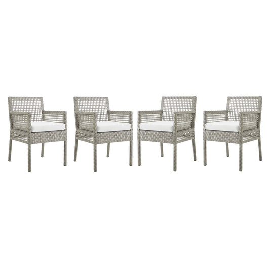 Aura Outdoor Patio Wicker Rattan Dining Armchair Set of 4 by Modway