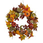24" Pumpkin, Gourd, Berry And Maple Leaf Wreath
 4163 By Nearly Natural