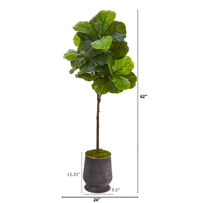 62"  Fiddle Leaf Artificial Tree in Ribbed Metal Planter (Real Touch)