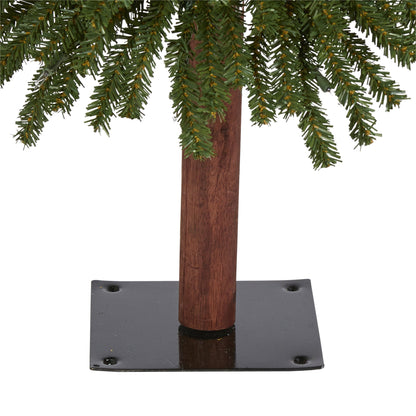 4' Grand Alpine Artificial Christmas Tree with 100 Clear Lights w/Natural Trunk