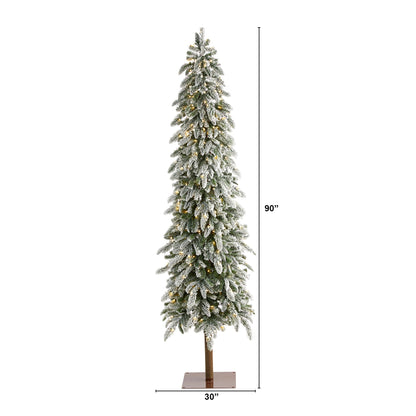 7.5' Flocked Washington Alpine Christmas Artificial Tree w 350 White Warm LED
