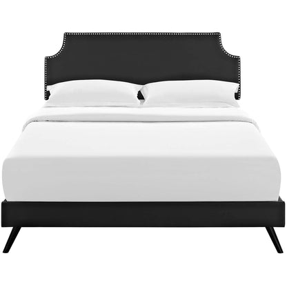 Corene Queen Vinyl Platform Bed with Round Splayed