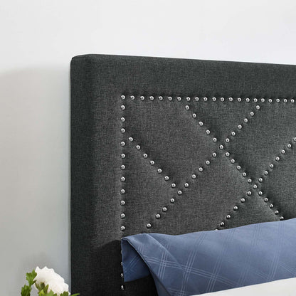 Reese Nailhead Upholstered Linen Fabric Full / Queen Headboard by Modway