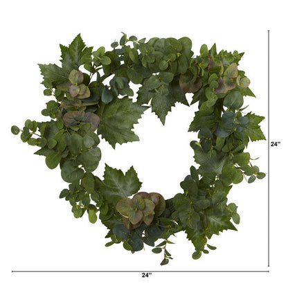 24" Grape Leaf and Eucalyptus Artificial Wreath
