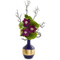 22"  Anemone and Lotus Leaf Artificial Arrangement in Vase