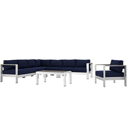 Shore 7 Piece Outdoor Patio Aluminum Sectional Sofa Set by Modway
