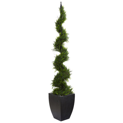 70" Cypress Artificial Spiral Tree in Black Planter