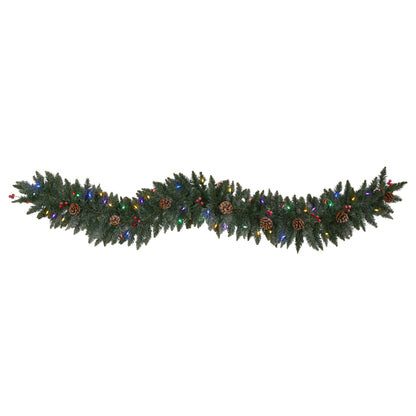 6' Snow Dusted Artificial Christmas Garland w/ 50 Multicolored LED Lights