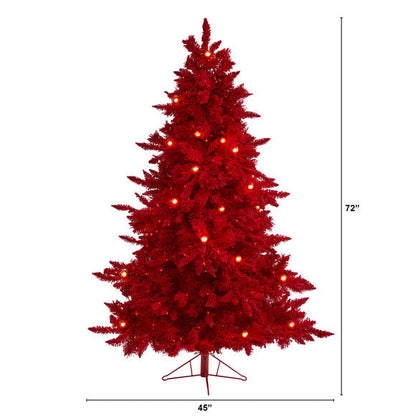 6' Red Flocked Fraser Fir Artificial Christmas Tree