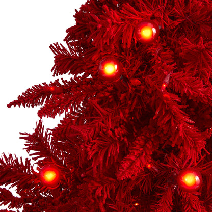 5' Red Flocked Fraser Fir Artificial Christmas Tree w/ 250 Red Lights