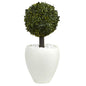 26' Boxwood Topiary Artificial Tree in White Oval Planter (Indoor/Outdoor)