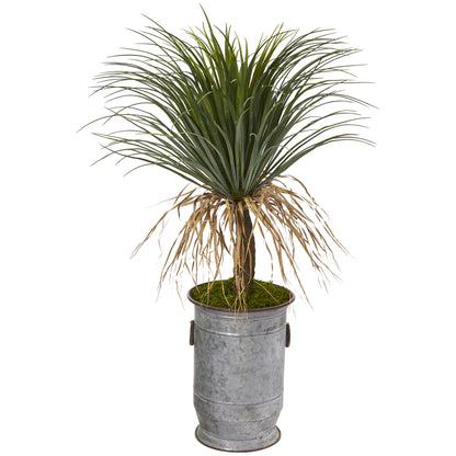 39" Pony Tail Palm Artificial Plant in Vintage Metal Planter