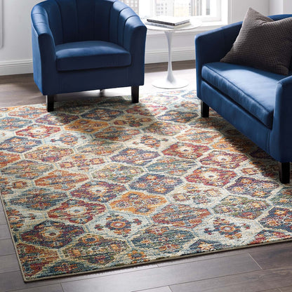 Tribute Azalea Distressed Vintage Floral Lattice 5x8 Area Rug by Modway
