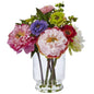 Peony and Mum in Glass Vase