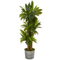 58" Corn Stalk Dracaena Artificial Plant in Black Embossed Tin Planter