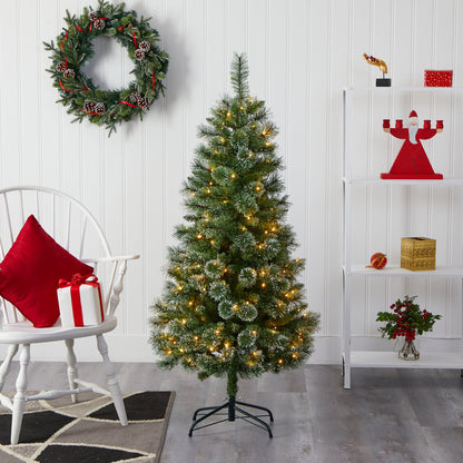 5' Wisconsin Slim Snow Tip Pine Artificial Christmas Tree w/ 150 Clear LED Light