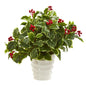Variegated Holly Artificial Plant in White Vase (Real Touch)