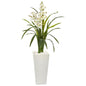 50"  Cymbidium Orchid Artificial Plant in White Tower Planter