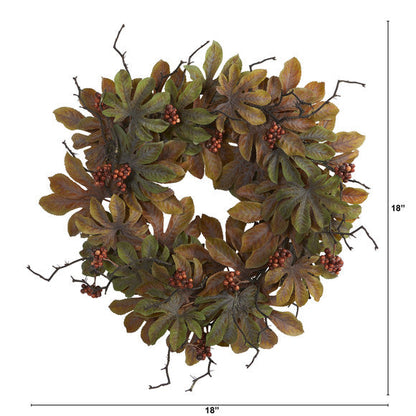 24" Fatsia with Berries Autumn Artificial Wreath