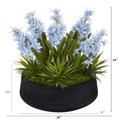 14" Hyacinth and Succulent Artificial Plant in Decorative Bowl