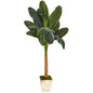 75" Banana Artificial Tree In Country White Planter 9497 By Nearly Natural