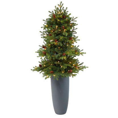 5' Yukon Mountain Fir Artificial Christmas Tree w/ 100 Clear Lights, Pine Cones