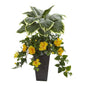 32' Hosta and Hibiscus Artificial Plant in Black Vase