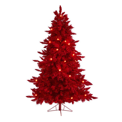 6' Red Flocked Fraser Fir Artificial Christmas Tree