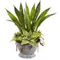 19"  Sansevieria and Succulent Artificial Plant in Metal Bowl