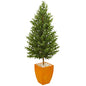5.5' Olive Cone Topiary Artificial Tree in Orange Planter UV Resistant