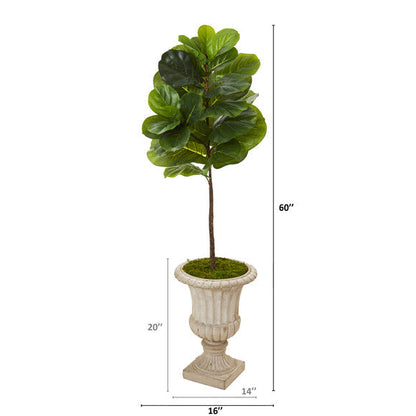5' Fiddle Leaf Artificial Tree in Sand Finished Urn (Real Touch)