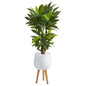 46" Corn Stalk Dracaena Artificial Plant in White Planter with Stand