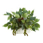 14" Mixed Greens Artificial Plant in White Planter