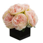 11" Peony Artificial Arrangement in Black Vase