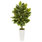 Variegated Rubber Leaf Artificial Plant in White Tower Vase