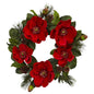 24"  Red Magnolia & Pine Wreath