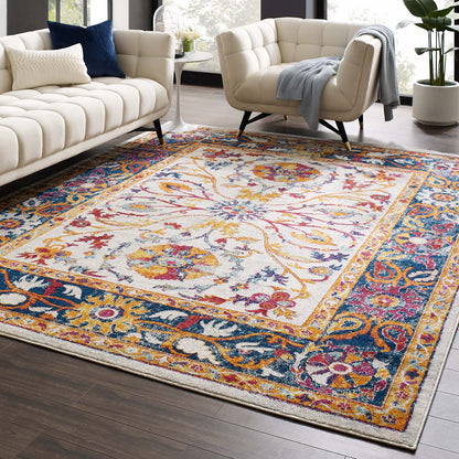 Entourage Samira Distressed Vintage Floral Vintage Medallion 8x10 Area Rug by Modway