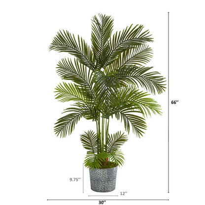 5.5' Areca Palm Artificial Tree in Embossed Black Tin Planter