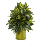 28" Mixed Greens Artificial Plant in Green Tin Planter