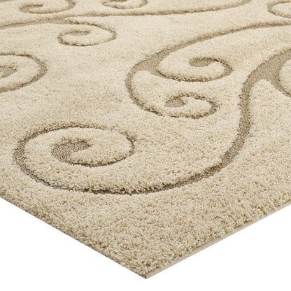 Jubilant Sprout Scrolling Vine Shag 5x8 Area Rug by Modway