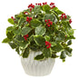 15' Holly Leaf Artificial Plant in White Vase (Real Touch)
